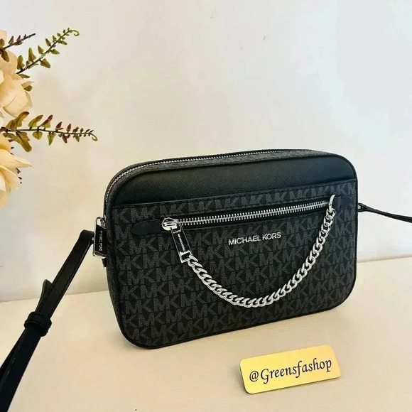 Michael kors purse Jet Set Large East/West Chain crossbody bag black signature - Picture 2 of 8